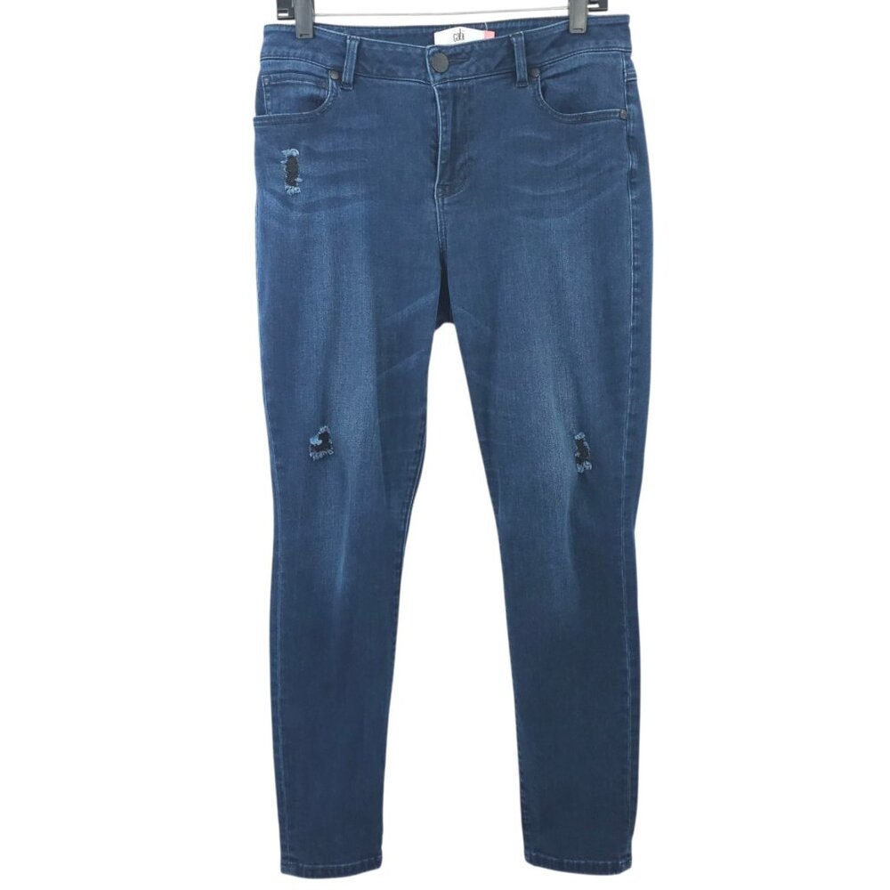 Cabi Curvy Skinny Jeans Womens Size 10 Stretch Distressed Denim Mid Rise Blue